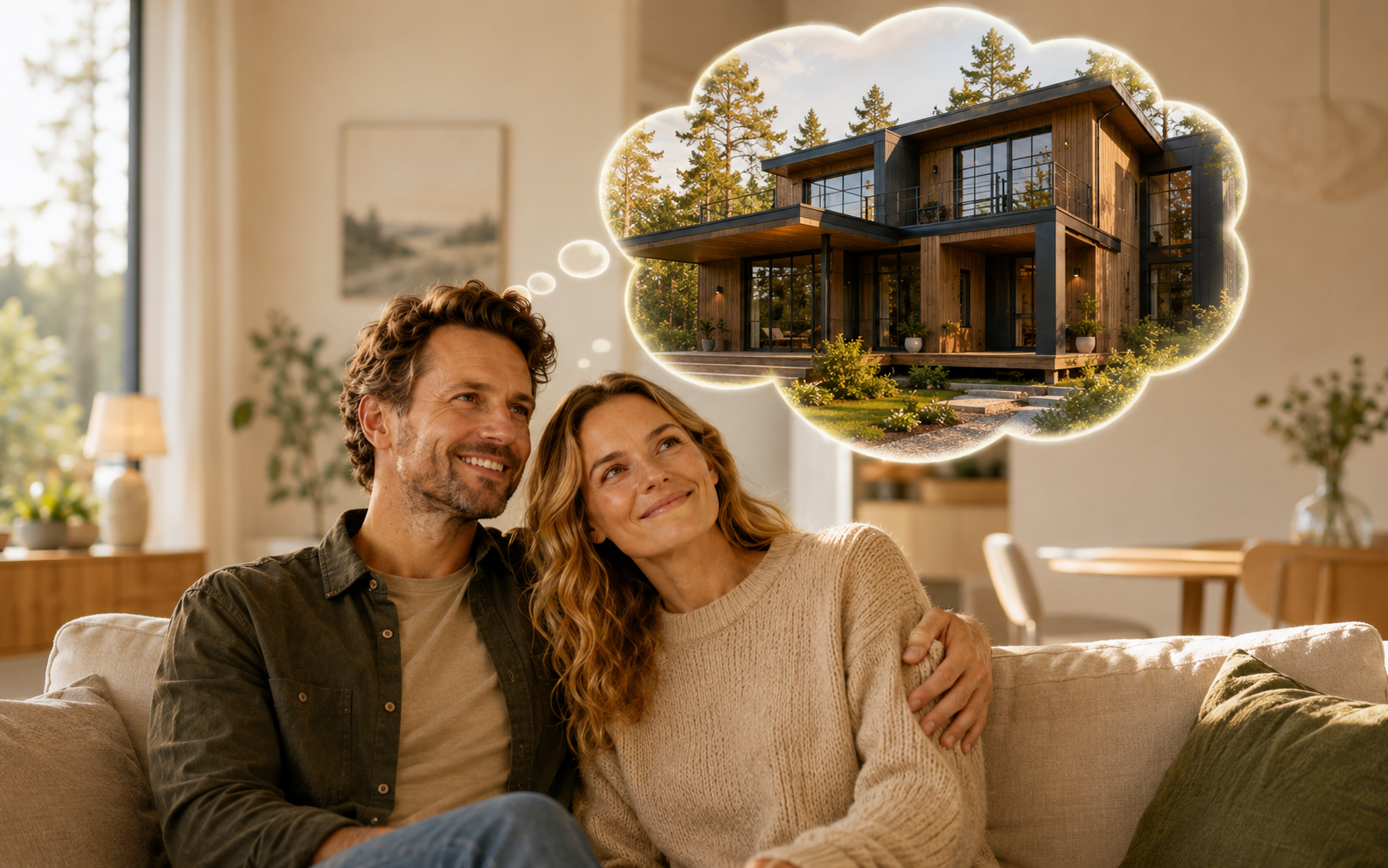 Par i soffan som drömmer om sitt nya hus